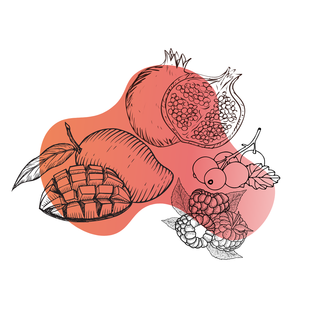 Mangue, Grenade, Cassis, Framboise